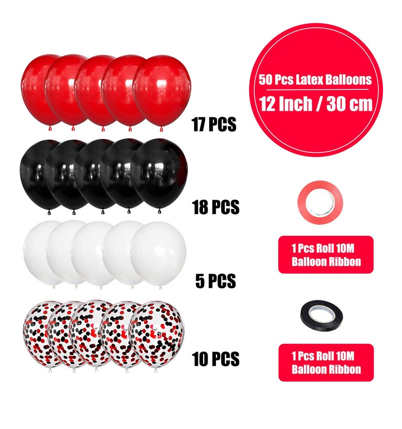 LIKDAY Red and Black White Balloons 50 Pack 12 Inch Latex Balloons with Confetti for Halloween Christmas Birthday Wedding New Year's Eve Valentine's Day Mother's Day Graduation Casino Party Decorations - Image 2