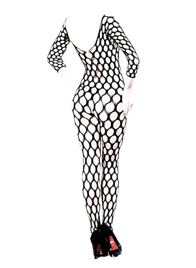 Generic - Big Suspender Mesh Lingerie 1-Piece Black - Image 1