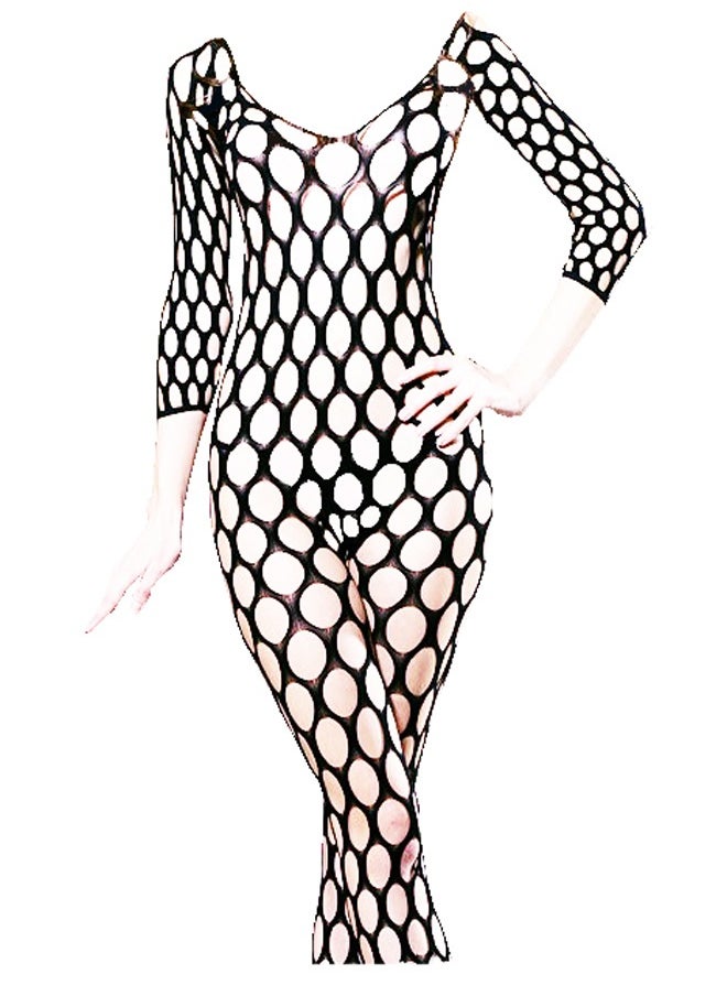 Generic - Big Suspender Mesh Lingerie 1-Piece Black - Image 1