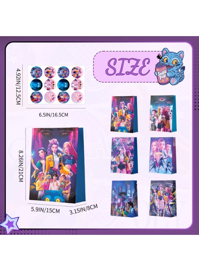 FRUITFUL PARTY KPop Demon Hunters Candy Bags with Stickers – 12pcs Party Favor Bags + 12 Round Sealing Stickers, 6 Stylish Neon Designs for KPop Demon Hunters Birthday Party Supplies, Goodie Bags for Hunter/X Party Favors - Image 2
