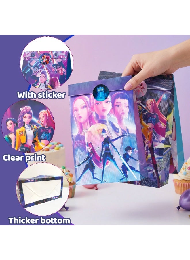 FRUITFUL PARTY KPop Demon Hunters Candy Bags with Stickers – 12pcs Party Favor Bags + 12 Round Sealing Stickers, 6 Stylish Neon Designs for KPop Demon Hunters Birthday Party Supplies, Goodie Bags for Hunter/X Party Favors - Image 4