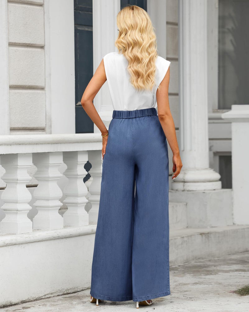 GRAPENT Jeans Beach Outfits for Women 2025 Vacation Trousers High Waisted Womens Pants Trendy Summer Pants Casual Lightweight Color Classic Blue Size M Medium Size 8 10 - Image 3