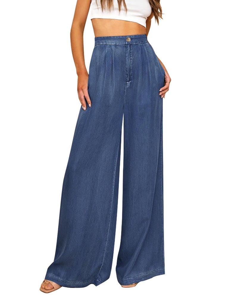 GRAPENT Jeans Beach Outfits for Women 2025 Vacation Trousers High Waisted Womens Pants Trendy Summer Pants Casual Lightweight Color Classic Blue Size M Medium Size 8 10 - Image 1