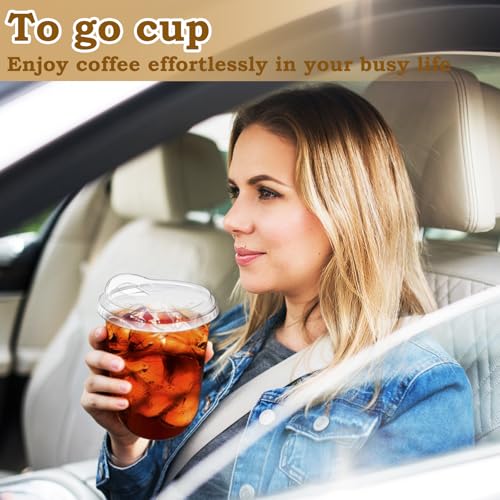 Alaeseje 100 Pack Clear Plastic Cups with Strawless Sip Lids,16 oz Iced Coffee Cups with Lids,Disposable PET Crystal Cups,Round Bottom To Go Cup for Iced Coffee Juice Smoothie Cold Beverage - Image 4