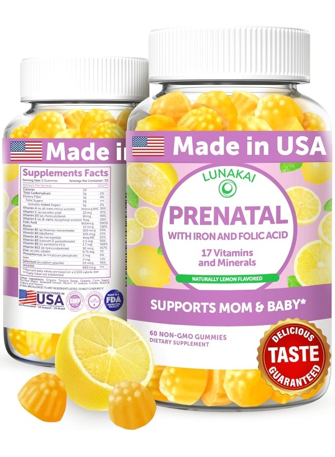 LUNAKAI Usa Made Prenatal Vitamins For Women With Iron & Folic Acid - Delicious Prenatal Gummies, Non-Gmo, Gelatin-Free, 60Ct - Image 1