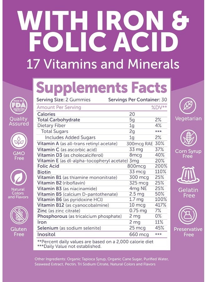 LUNAKAI Usa Made Prenatal Vitamins For Women With Iron & Folic Acid - Delicious Prenatal Gummies, Non-Gmo, Gelatin-Free, 60Ct - Image 5