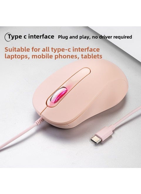 Male And Female Students Typec Wired Mouse Mute For Mobile Phone Notebook Tablet MacBook Air Pro Computer-Color:Milk Tea Color Wired Type C Interface Mouse