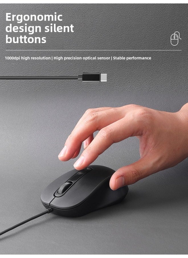 Generic - Male And Female Students Typec Wired Mouse Mute For Mobile Phone Notebook Tablet MacBook Air Pro Computer-Color:Milk Tea Color Wired Type C Interface Mouse - Image 1
