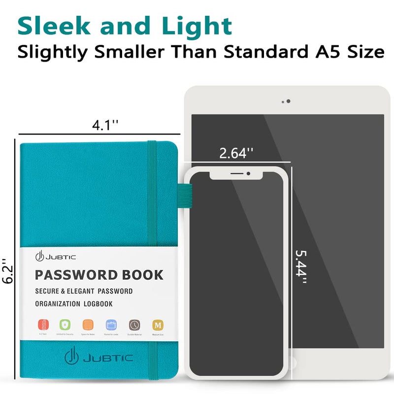 JUBTIC Password Book with Alphabetical Tabs. Medium Size Password Keeper Logbook for Internet Log in, Website Address. Hardcover Password Journal Notebook & Organizer for Home Office, Turquoise - Image 5