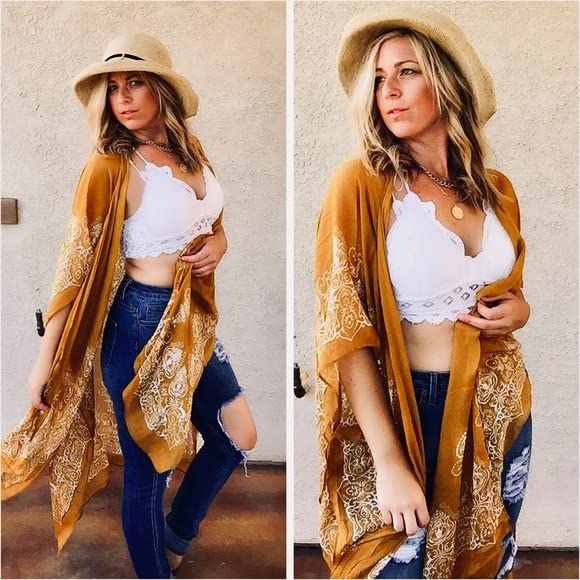 Breezy Lane كيمونو بريزي لين للنساء لتغطية ملابس السباحة كيمونو شاطئي تغطية صيفية كاردigans ملابس عطلة ملابس منتجع - Image 3