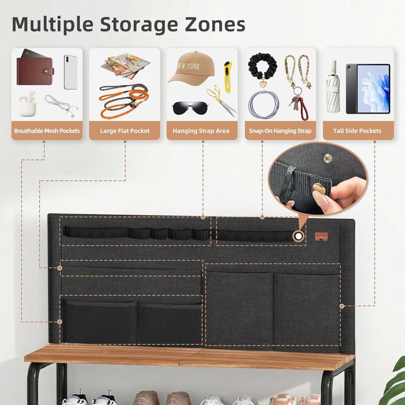 STORAGE MANIAC 5 Tier Shoe Rack for Entryway, Metal Shoe Shelf with Storage Pocket and MDF Top Board, 16-20 Pairs Free Standing Shoes Organizer for Closet, Black - Image 4