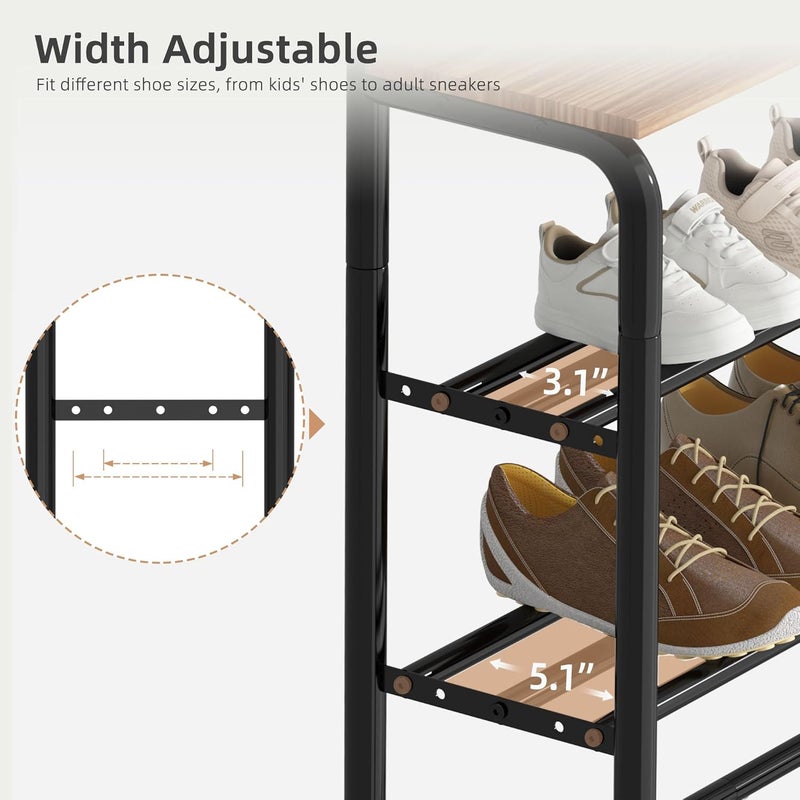 STORAGE MANIAC 5 Tier Shoe Rack for Entryway, Metal Shoe Shelf with Storage Pocket and MDF Top Board, 16-20 Pairs Free Standing Shoes Organizer for Closet, Black - Image 5
