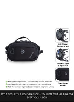 Discovery Discovery Body Spirit Nylon Ripstop Waist Bag Black for Men and Women, Durable Lightweight Waterproof Hip Pack Bag/Crossbody/Sling/Belt Bag  Outdoor Hiking Trekking Running Camping  - Image 2