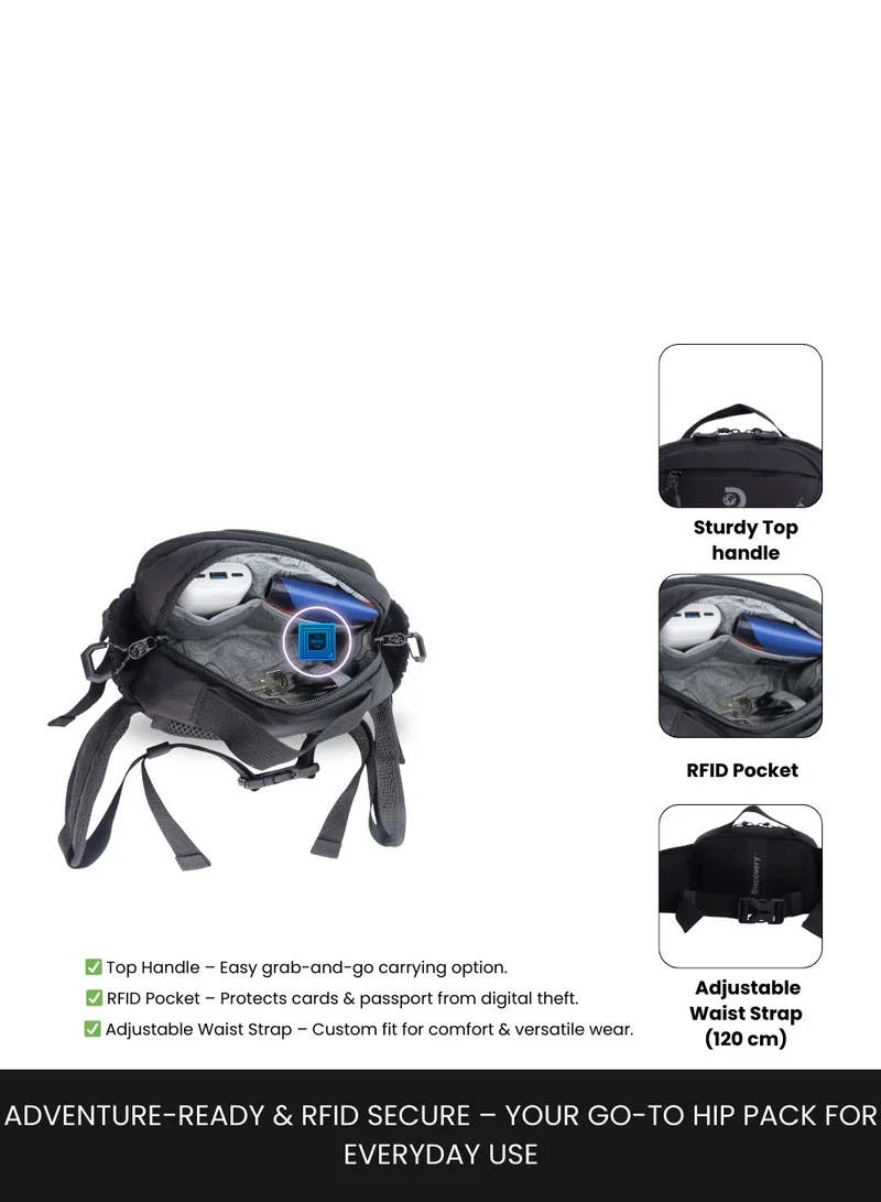 Discovery Black Discovery Body Spirit Nylon Ripstop Waist Bag Black for Men and Women, Durable Lightweight Waterproof Hip Pack Bag/Crossbody/Sling/Belt Bag  Outdoor Hiking Trekking Running Camping  | Best Price UAE