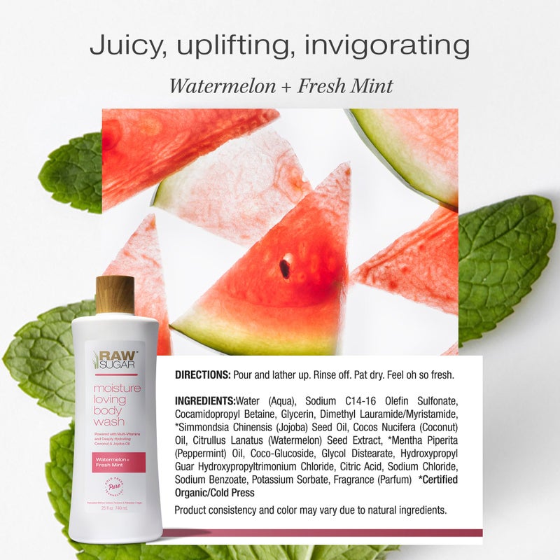 RAW SUGAR Simply Body Wash, (25 Fl Oz, Pack of 1) Bath Soap, Formulated without Sulfates & Parabens (Watermelon + Fresh Mint) - Image 5