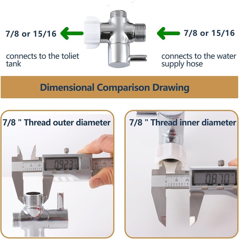 YRDL Bidet T Adapter with Shut off Valve,Metal T Valve for Bidet 7/8” X 7/8” X 1/2”or 3/8”,Tee Connector Bidet Attachment for Toilet… - Image 5