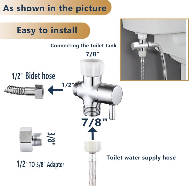 YRDL Bidet T Adapter with Shut off Valve,Metal T Valve for Bidet 7/8” X 7/8” X 1/2”or 3/8”,Tee Connector Bidet Attachment for Toilet… - Image 3