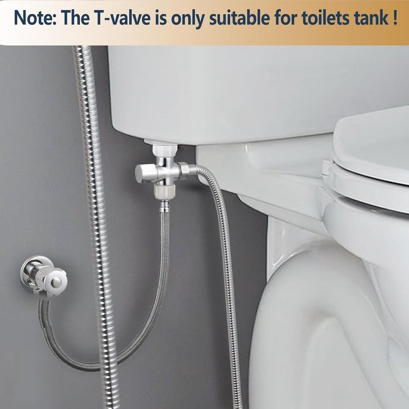 YRDL Bidet T Adapter with Shut off Valve,Metal T Valve for Bidet 7/8” X 7/8” X 1/2”or 3/8”,Tee Connector Bidet Attachment for Toilet… - Image 2