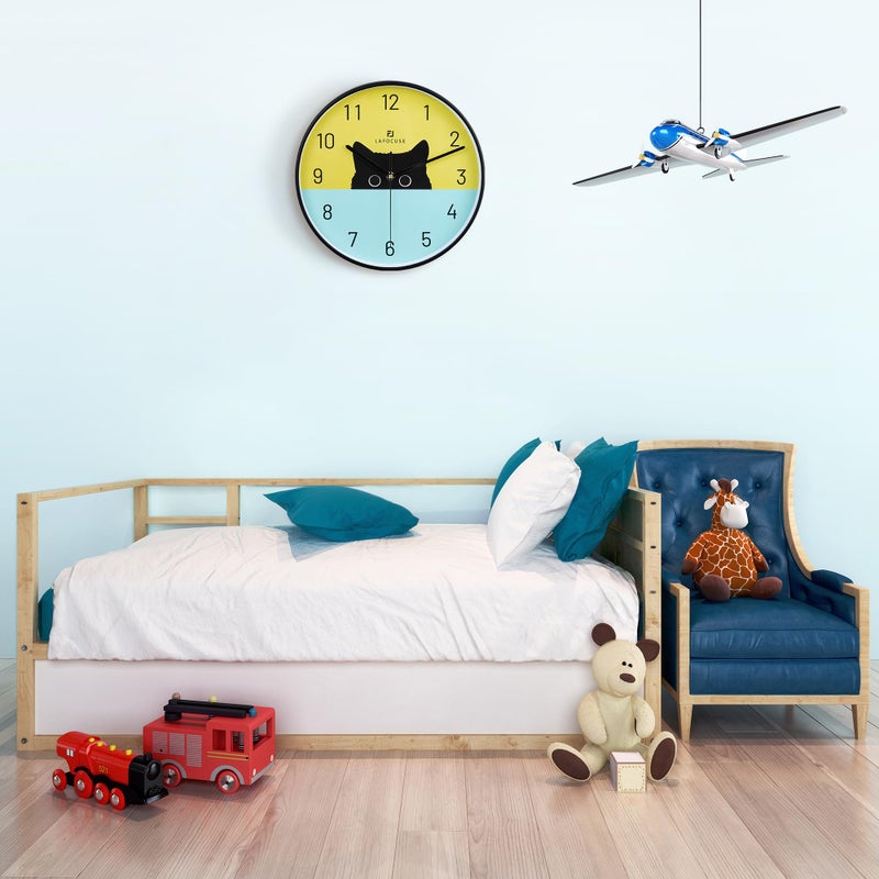 Lafocuse 12 Inch Silent Cat Wall Clock Battery Operated, Black Cat Clock Analog for Girls Room, Cute Animal Clock for Kids Bedroom - Image 4