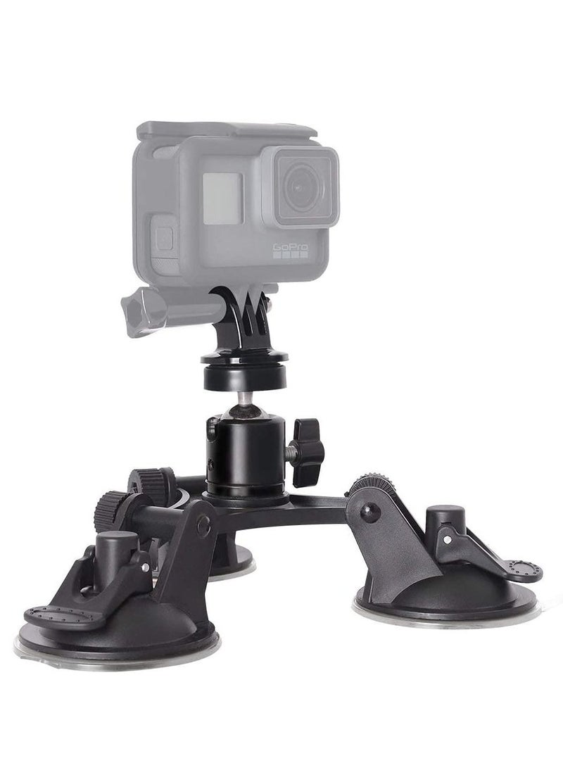Generic Triple DSLR Camera Mount Suction Cup Holder for GoPro Hero 9/8/7/6/5/4/3 DJI Osmo Sjcam Yi Action  - Image 1