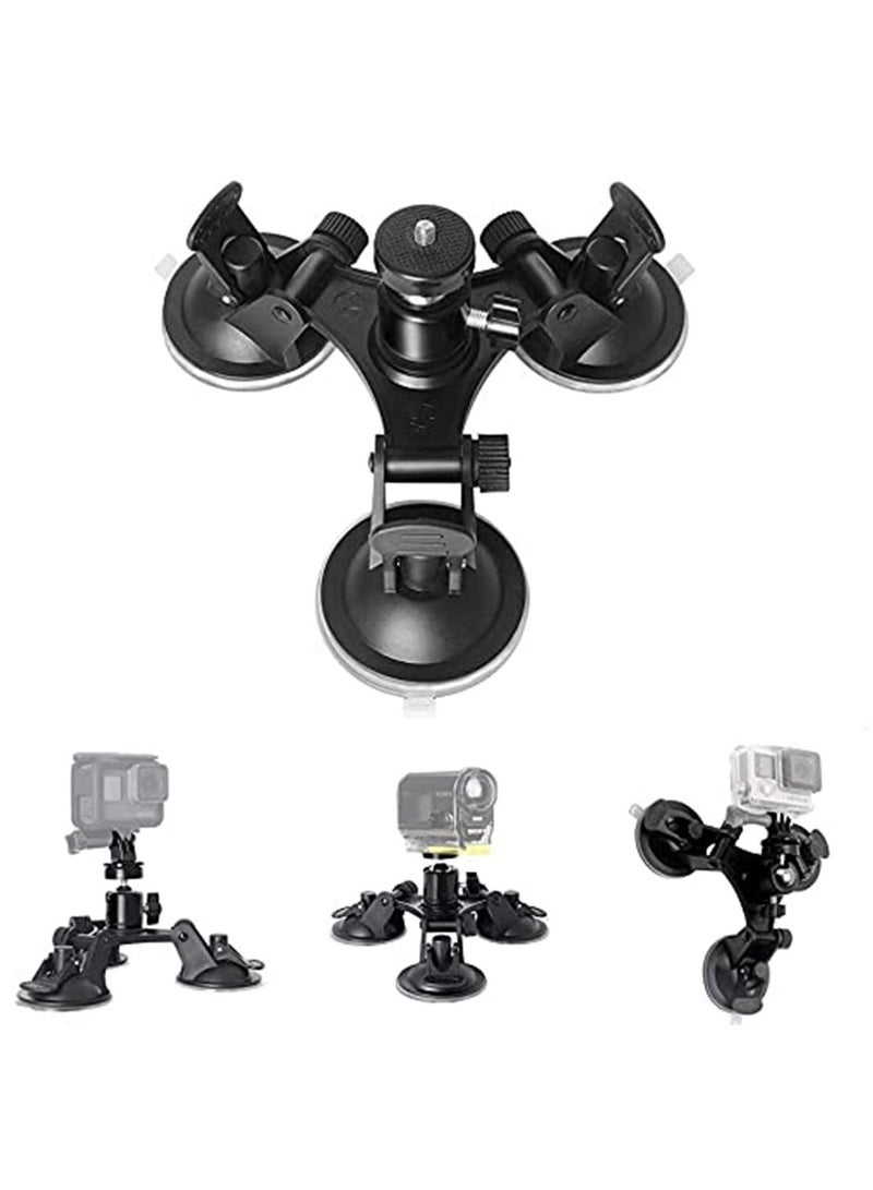 Generic Triple DSLR Camera Mount Suction Cup Holder for GoPro Hero 9/8/7/6/5/4/3 DJI Osmo Sjcam Yi Action  - Image 2