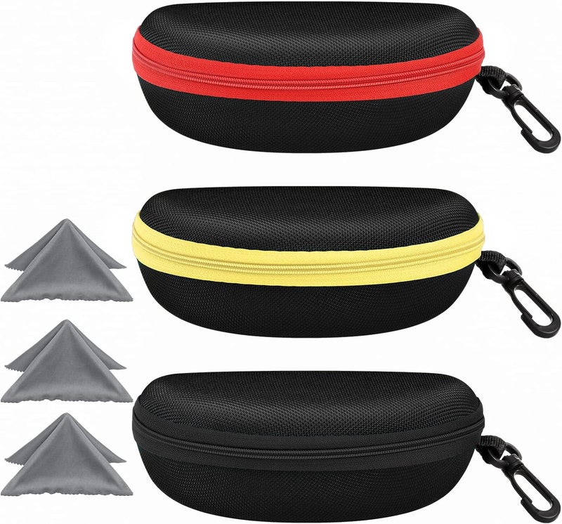 ZONLY 3 Pack Sunglasses Case Portable Travel Zipper Eyeglasses Case Hook With Cleaning Cloth - Image 1