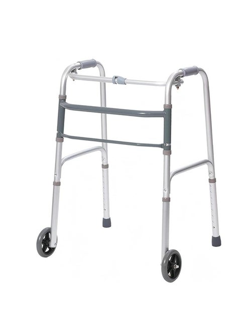COOLBABY Lightweight Folding Walker with Single Release 5 Inch Wheels Adjustable Height No Assembly Needed Support up to 136 KG