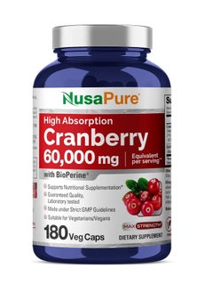 NusaPure Cranberry 60,000 mg 180 Veg Caps | with 2.5 mg Bioperine | Non-GMO, Gluten Free  - Image 1
