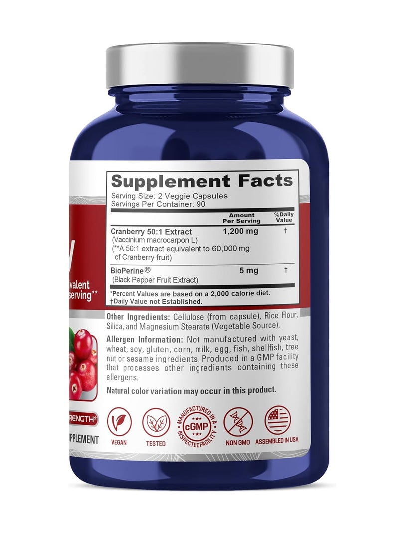NusaPure Cranberry 60,000 mg 180 Veg Caps | with 2.5 mg Bioperine | Non-GMO, Gluten Free - Image 2