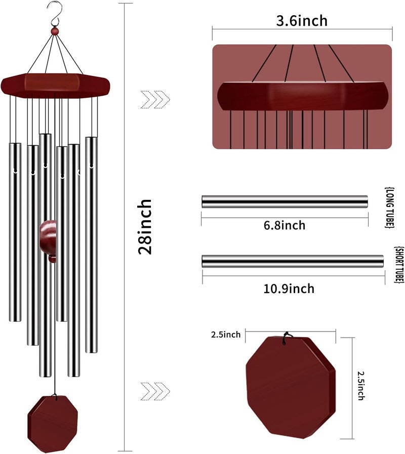 tujol Wind Chimes for Outside, Wind Chimes Outdoor Deep Tone with 6 Metal Tubes and Hook, Memorial Windchimes Home Outdoor Decor for Garden, Patio, Yard - Image 1