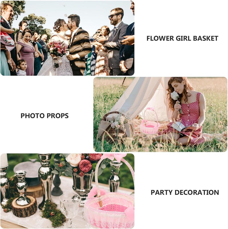 Heart-shaped Pink Wedding Flower Basket Handmade Woven Lace Basket for Flower Girl 17x21cm Single Piece Ceremony Supplies - Image 3