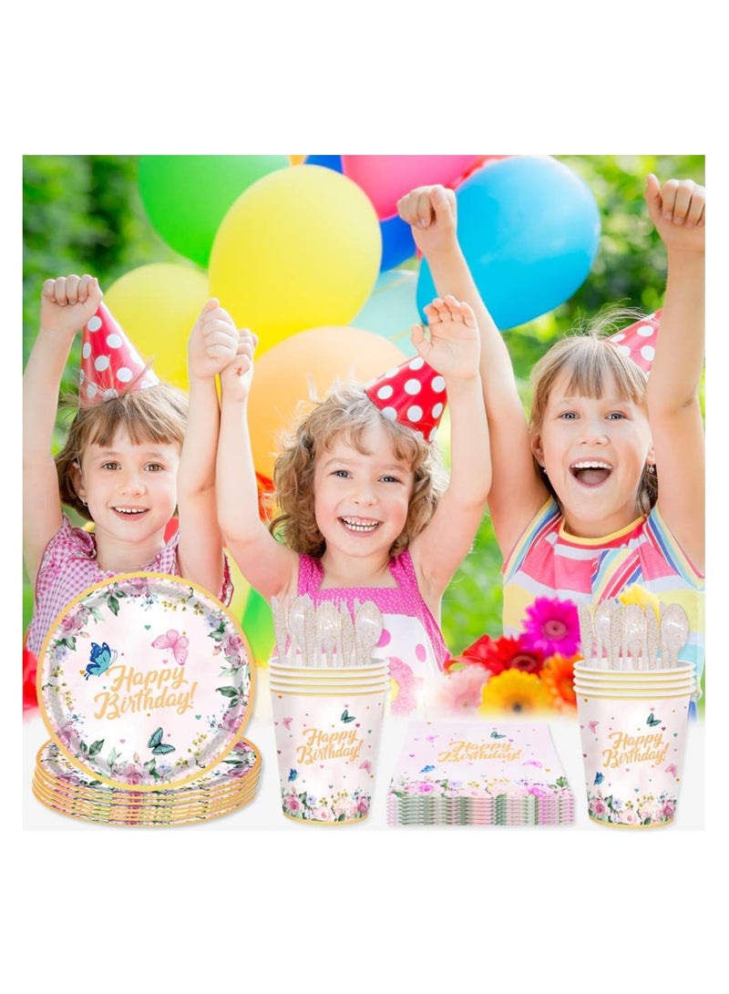 71-Piece Butterfly Themed Party Supplies Set - Includes Tableware, Plates, and Tablecloth for Birthday Celebrations and Baby Showers - Perfect Butterfly Party Decorations - Image 5