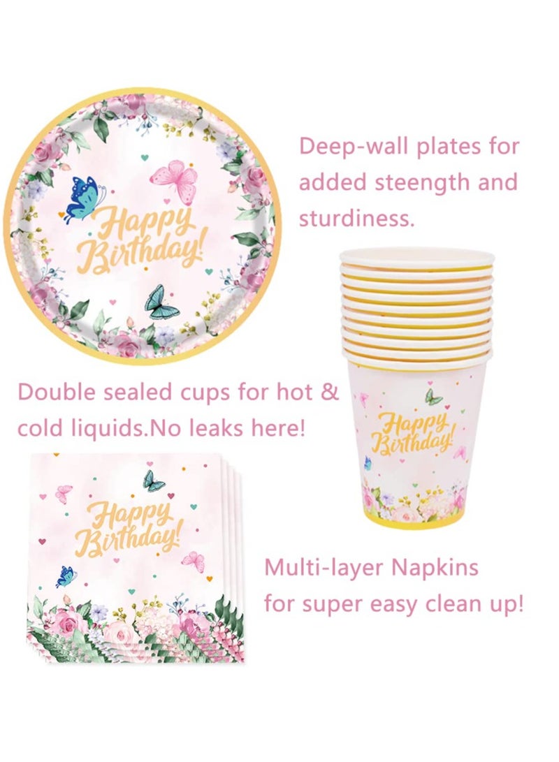 71-Piece Butterfly Themed Party Supplies Set - Includes Tableware, Plates, and Tablecloth for Birthday Celebrations and Baby Showers - Perfect Butterfly Party Decorations - Image 4