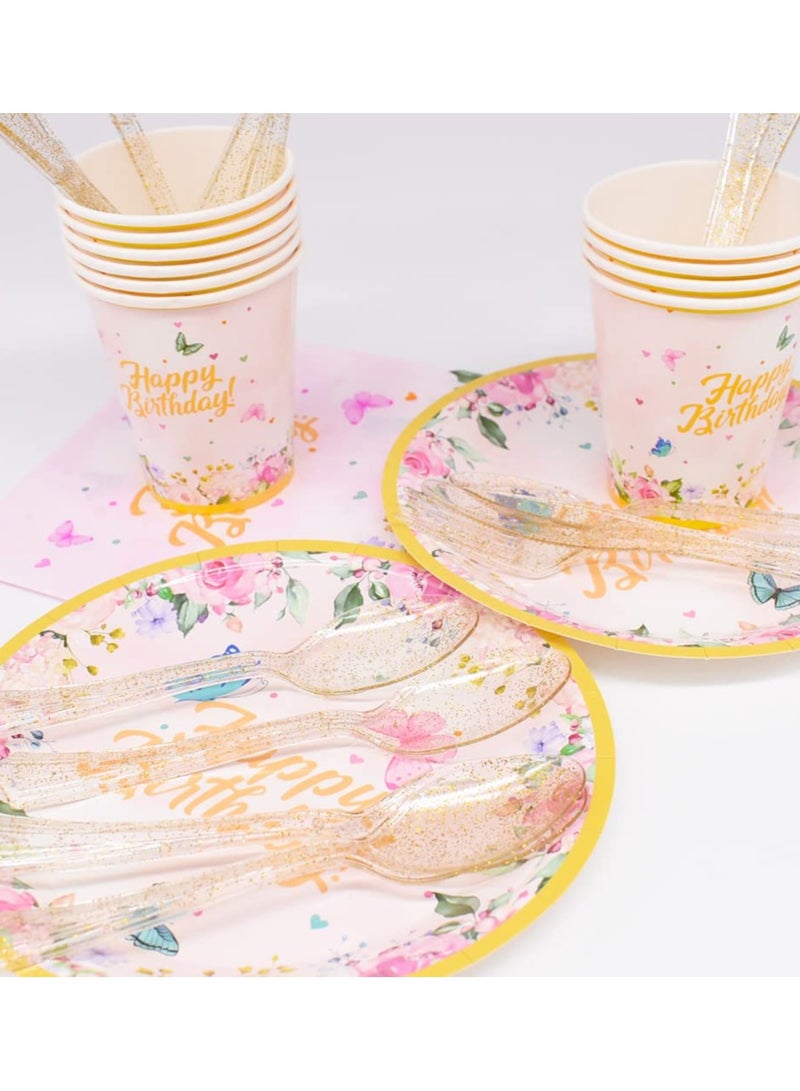 71-Piece Butterfly Themed Party Supplies Set - Includes Tableware, Plates, and Tablecloth for Birthday Celebrations and Baby Showers - Perfect Butterfly Party Decorations - Image 3