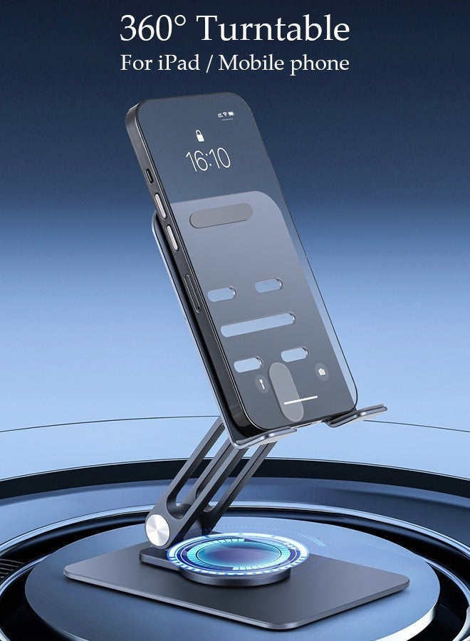 DUNISO Foldable Phone Stand for Desk Height Adjustable Cell Phone Holder Portable Cellphone Cradle Desktop Dock with 360° rotation base for iPhone iPad Smartphone - Image 1