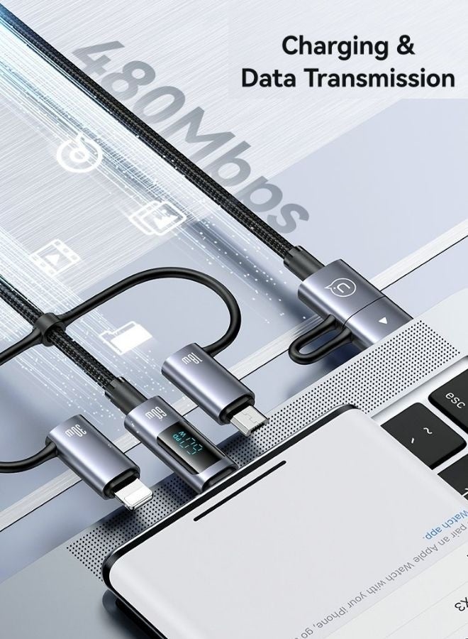 Usams 60W 6‑in‑1 Digital Display Fast Charging & Data Cable – Dual Inputs, USB-C to USB-C 60W + USB‑C to Lightning 30W + USB‑C to Micro + USB‑A Outputs, 1.2 m/2 m PVC Braided Cable, Real‑Time Power Display - Image 5
