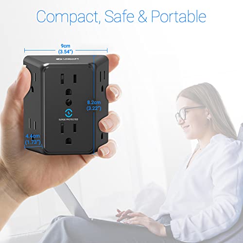 Unidapt Multi Plug 6 Outlet Extender, Unidapt Black Surge Protector Wall Splitter, 900J Power Strip 3 Side Wide Spaced Adapter Multiple Charger Expander, Mountable Wall Tap for Office Home Travel ETL Listed - Image 3