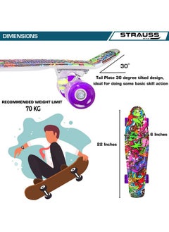 STRAUSS STRAUSS Cruiser PW Skateboard| Penny Skateboard | Casterboard | Hoverboard | Anti-Skid Board with ABEC-7 High Precision Bearings | PU Wheel with Light | Ideal for 8 Years and Above | 22 X 6 Inch  - Image 3