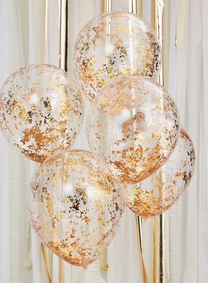 Ginger Ray Ginger Ray Gold Foil Confetti-Filled Balloons Pack of 5 - Glamorous Party Balloons with Gold Foil Confetti Perfect for Celebrations  - Image 2