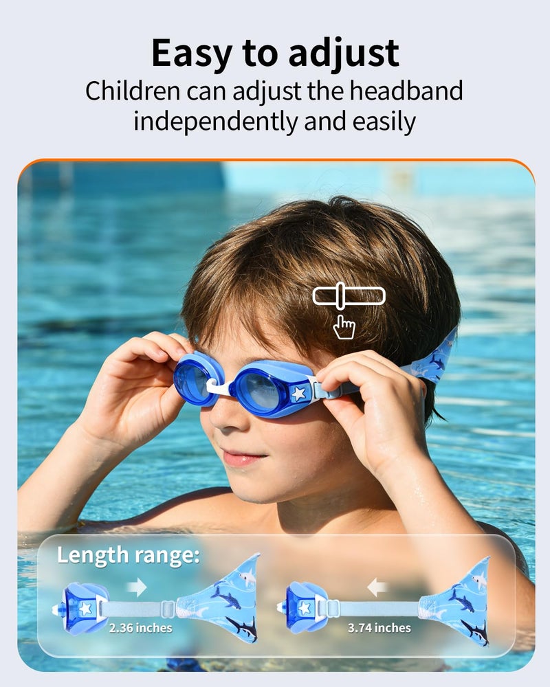 Pixel Panda Kids Swim Goggles with Fabric Strap for 3-14, No Hair Pulling, Swim Goggles for Boy & Girls, Easy to Put on, Ideal for Swim Class, Blue - Image 3