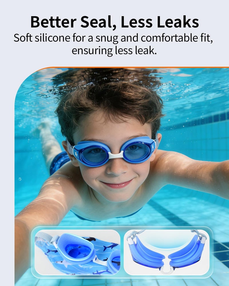 Pixel Panda Kids Swim Goggles with Fabric Strap for 3-14, No Hair Pulling, Swim Goggles for Boy & Girls, Easy to Put on, Ideal for Swim Class, Blue - Image 5