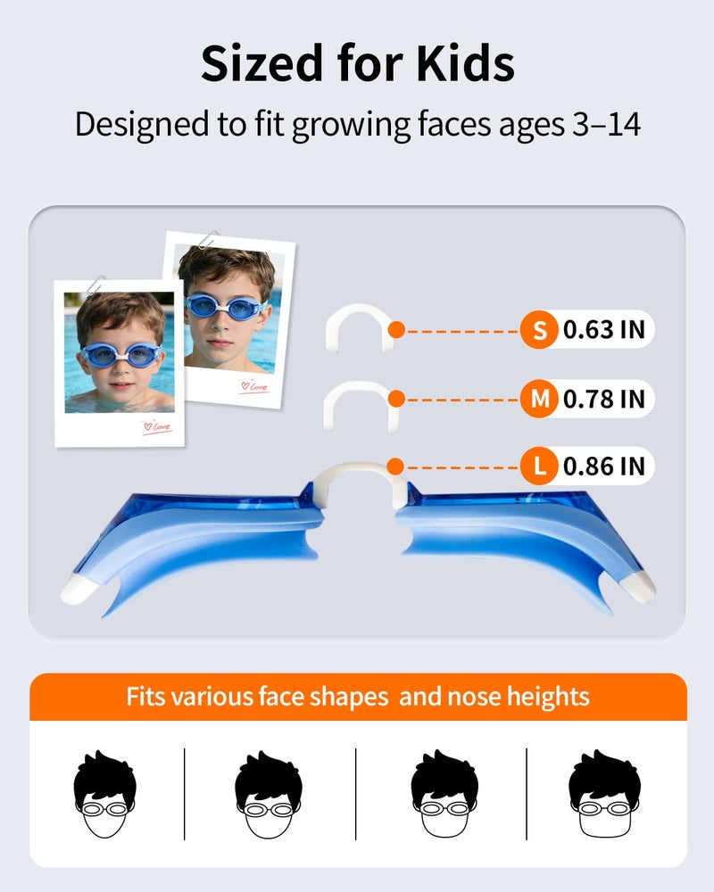 Pixel Panda Kids Swim Goggles with Fabric Strap for 3-14, No Hair Pulling, Swim Goggles for Boy & Girls, Easy to Put on, Ideal for Swim Class, Blue - Image 2
