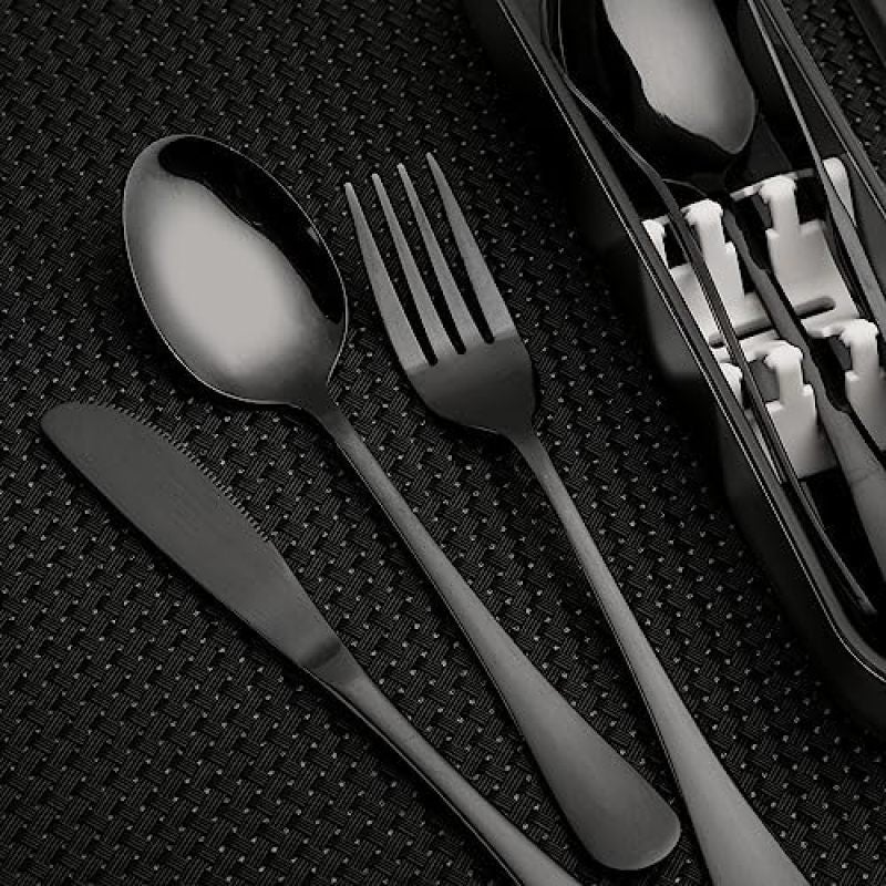 Portable Utensil Set 7-Piece Stainless Steel Cutlery - Durable Long-Lasting Construction Reusable Utensils for Outdoor Travel Work School Picnic On-The-Go Dining - Image 4