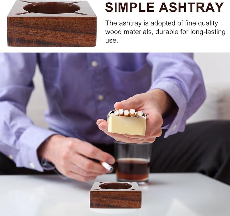 Walnut Wood Ashtray Desktop Ash Holder Anti Fall Solid Wood Home Office Use - Image 3