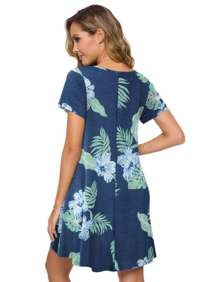 Women's Plus Size Swing Dress with Pockets Casual Summer Dresses scoop neckline  Neck Short Sleeve T Shirt Dress for Women  - Image 3