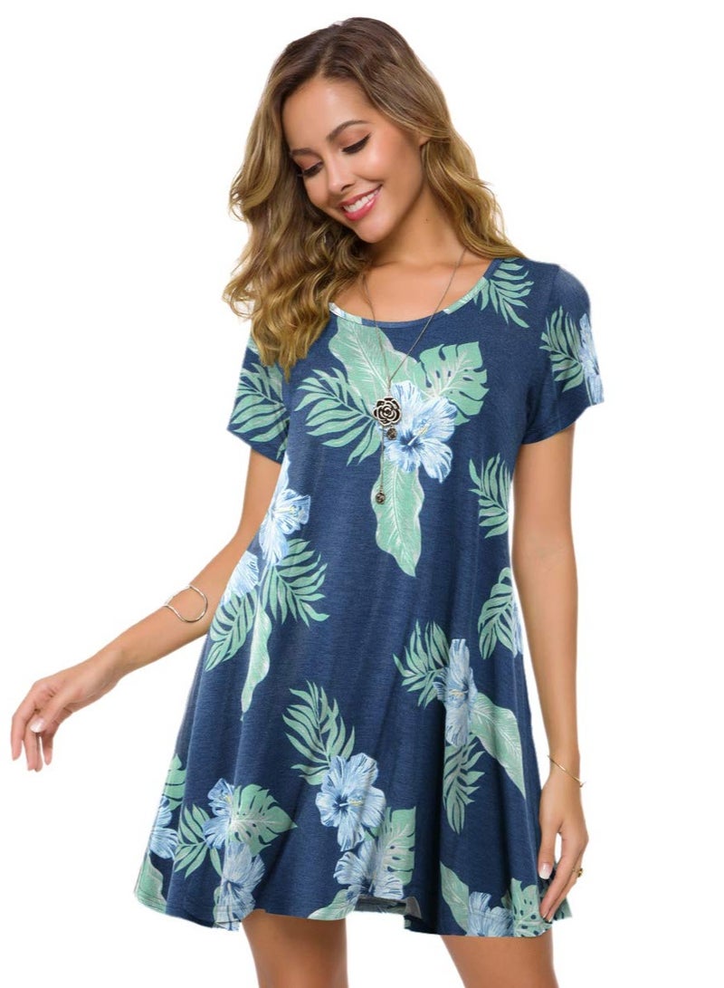 Women's Plus Size Swing Dress with Pockets Casual Summer Dresses scoop neckline  Neck Short Sleeve T Shirt Dress for Women  - Image 4