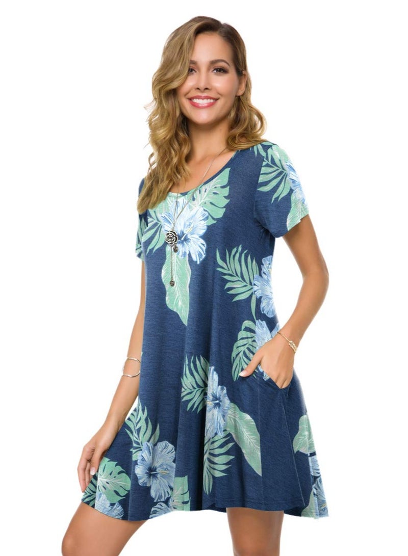 Women's Plus Size Swing Dress with Pockets Casual Summer Dresses scoop neckline  Neck Short Sleeve T Shirt Dress for Women  - Image 5