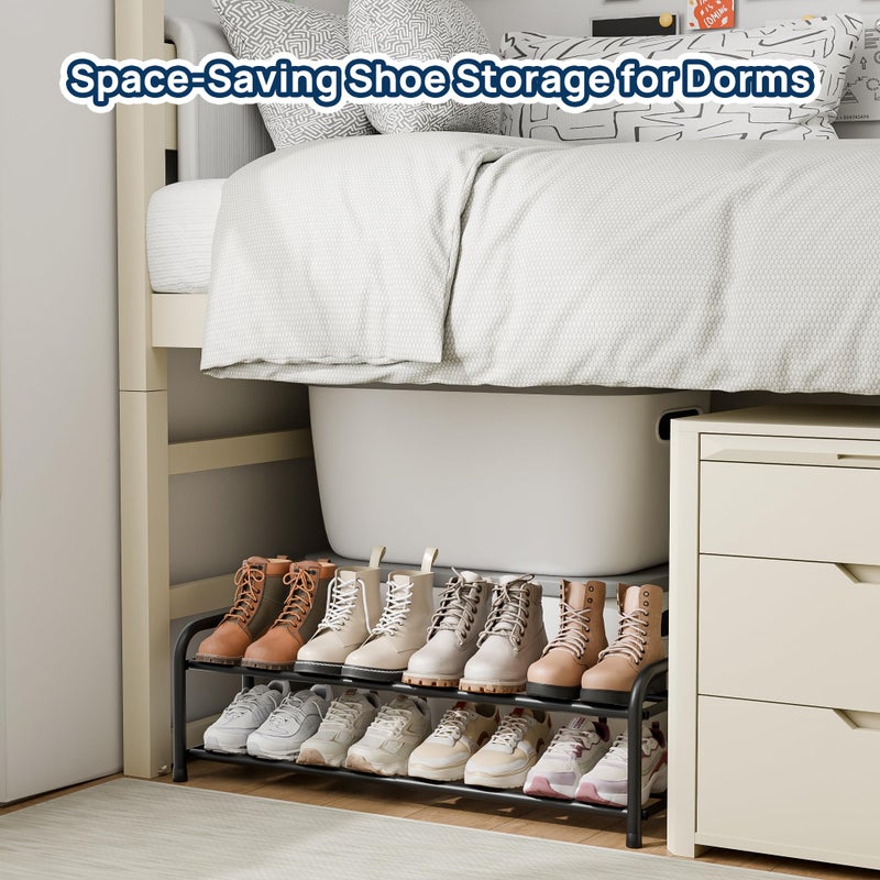 ENJOYBASICS Expandable Shoe Rack, 2 Tier Adjustable Shoe Organizer Shelf for Closet, Black Metal Free Standing Shoe Rack Storage for Small Space, Entryway - Image 3