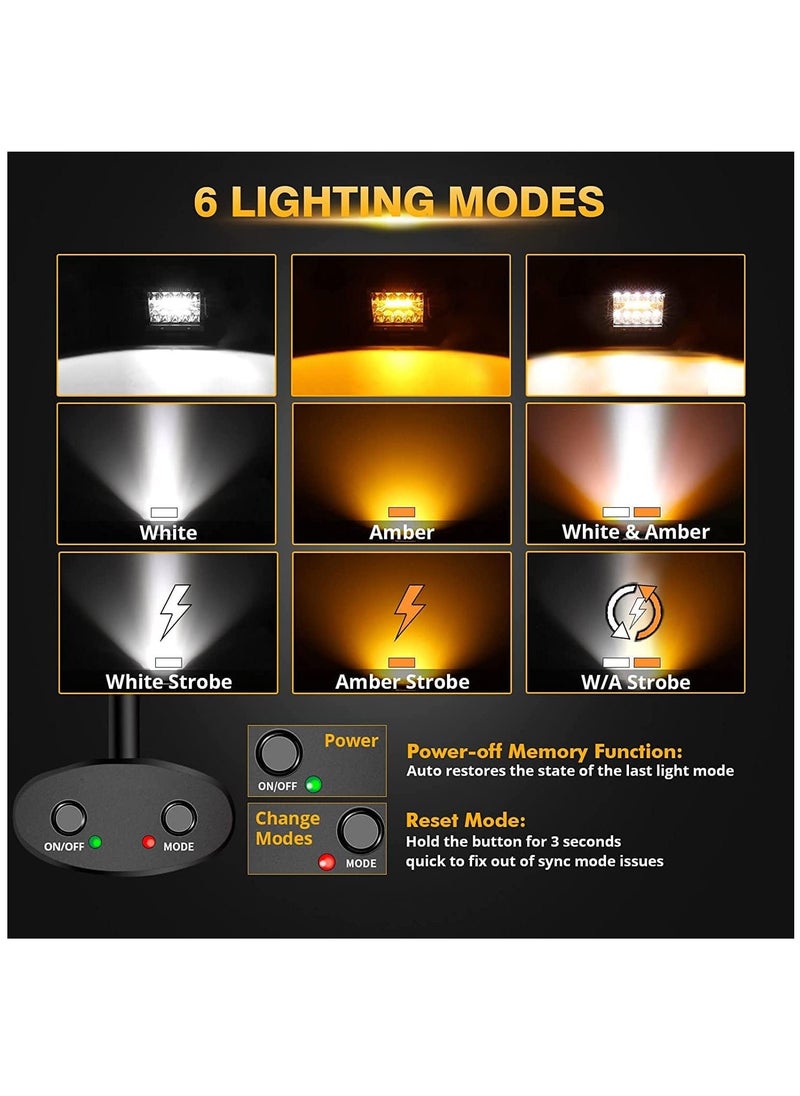 Loquat 2 Pack Amber White LED Light Pod, 6Modes Strobe Fog Light Bar with Wiring Harness, 12000LM Offroad Light Warning Light for Truck Jeep Motorcycle - Image 2