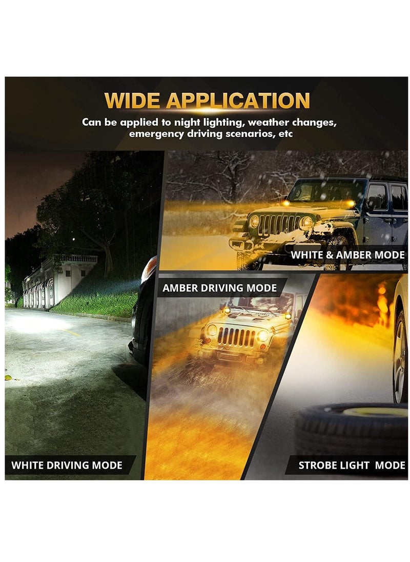 Loquat 2 Pack Amber White LED Light Pod, 6Modes Strobe Fog Light Bar with Wiring Harness, 12000LM Offroad Light Warning Light for Truck Jeep Motorcycle - Image 5